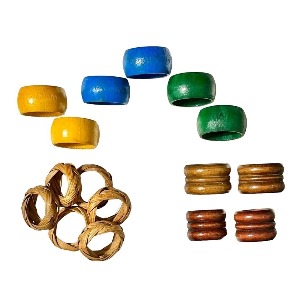 Vintage Wood & Wicker Napkin Rings Set of 16